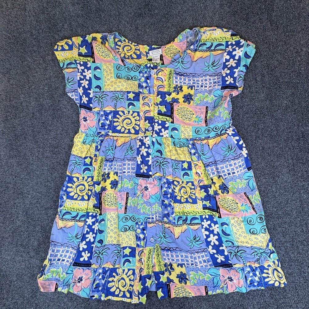 Jennifer Moore Dress Womens‎ Large Multicolor Rayon Tropical Casual Button Front